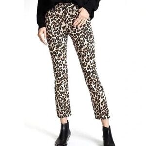 Paige Hoxton Straight Ankle Jeans Size 26 Sahara Leopard Print Raw Frayed Hems